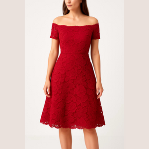Cocoon Collection Red Floral Lace Short Sleeve Dress